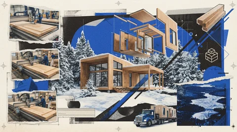 Thermopompe murale dans un salon lumineux d'une maison modulaire bien isolée au Québec
