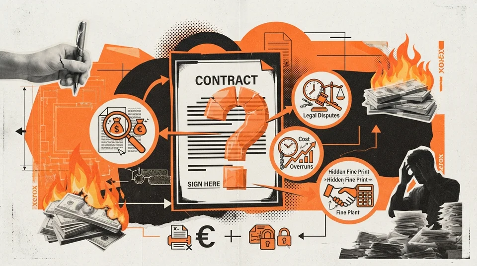 Contrat de construction et stylo posés sur une table, avant signature