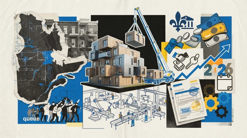 Immeuble de logements abordables modulaires en bois et brique récemment livré dans une ville québécoise