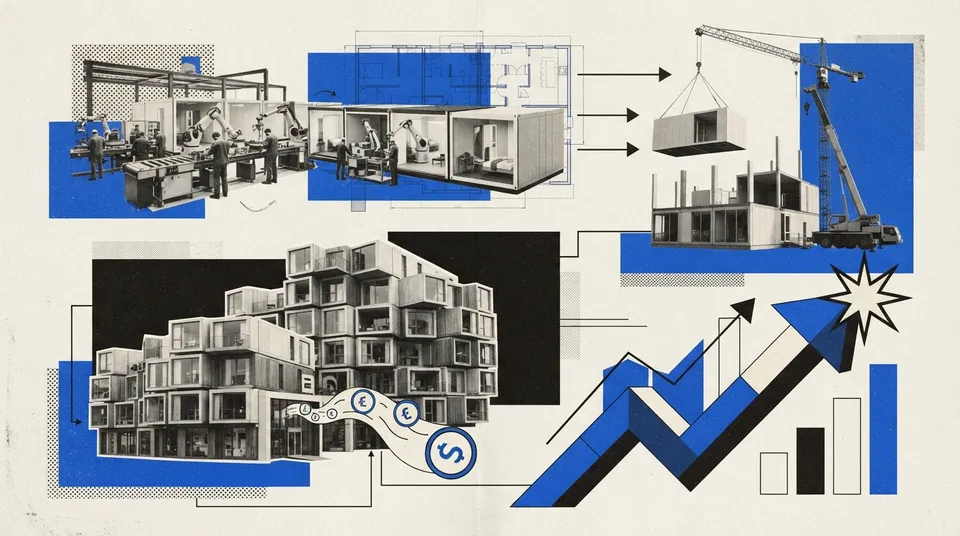 Immeuble locatif modulaire de plusieurs étages terminé, en milieu urbain au Québec