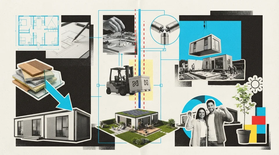Plans, croquis et liste de tâches sur une table, premières étapes d'un projet de maison modulaire au Québec